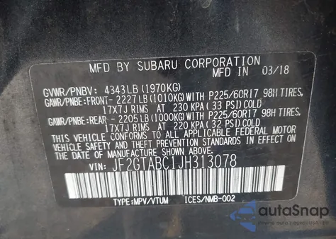 2018 Subaru Crosstrek 2.0I Premium из США, поврежденный, VIN JF2GTABC1JH313078